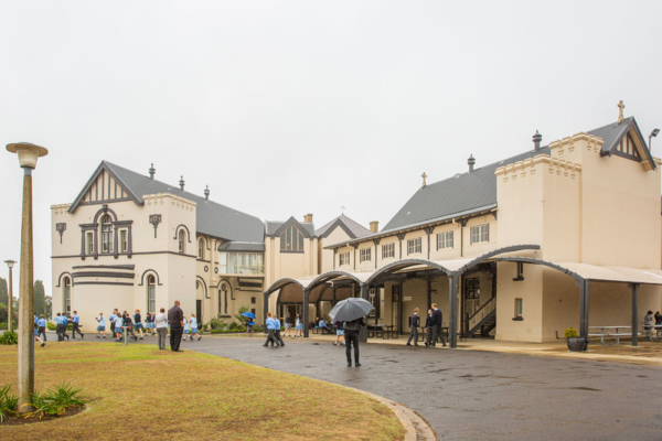 Heritage buildings with shade structures
