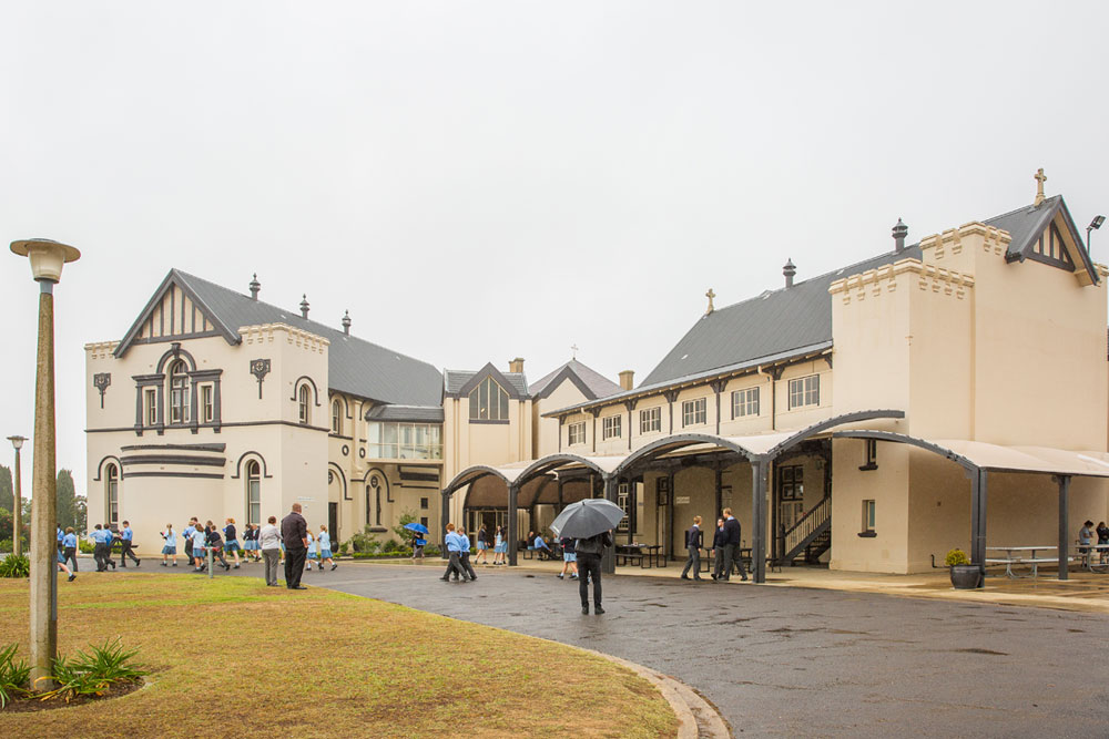 Heritage buildings with shade structures